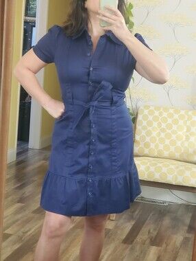 Jessica Simpson Perfect Condition Super Cute Navy Flared Button Down Dress Sz 8